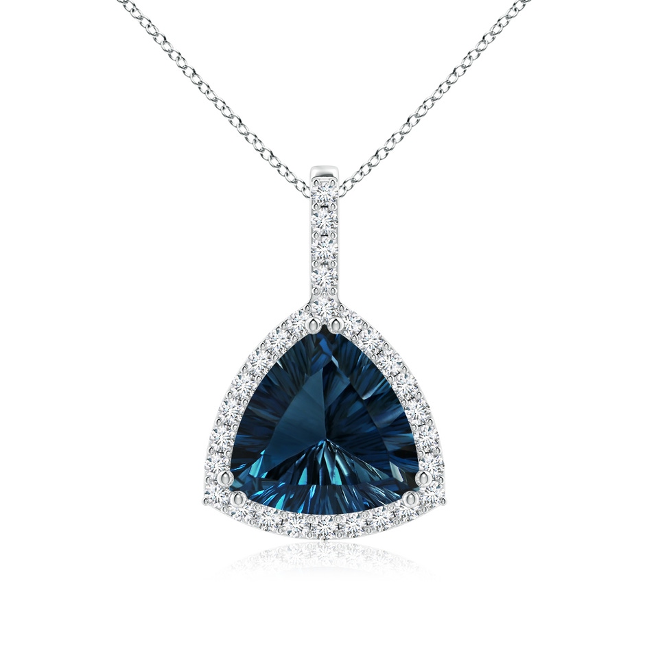 14.05x13.95x7.32mm AAAA Classic GIA Certified Trillion Concave-Cut London Blue Topaz Halo Pendant in White Gold 