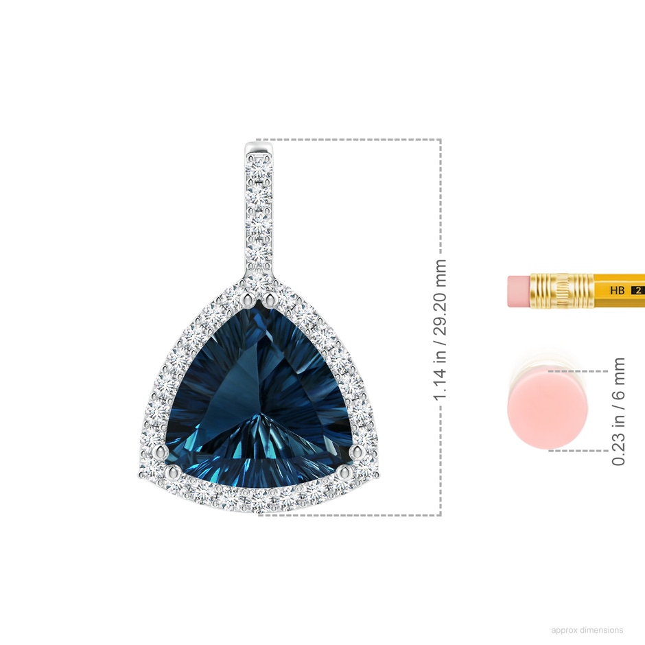 14.05x13.95x7.32mm AAAA Classic GIA Certified Trillion Concave-Cut London Blue Topaz Halo Pendant in White Gold ruler