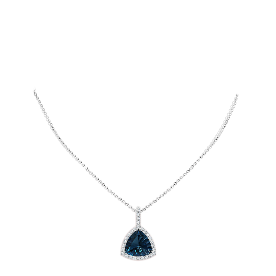 14.05x13.95x7.32mm AAAA Classic GIA Certified Trillion Concave-Cut London Blue Topaz Halo Pendant in White Gold pen