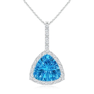 10mm AAAA Classic Trillion Concave-Cut Swiss Blue Topaz Halo Pendant in P950 Platinum