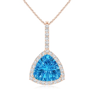 10mm AAAA Classic Trillion Concave-Cut Swiss Blue Topaz Halo Pendant in Rose Gold