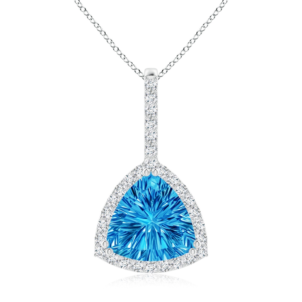 10mm AAAA Classic Trillion Concave-Cut Swiss Blue Topaz Halo Pendant in White Gold