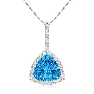 10mm AAAA Classic Trillion Concave-Cut Swiss Blue Topaz Halo Pendant in White Gold