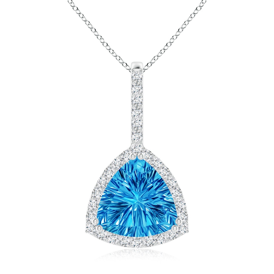 10mm AAAA Classic Trillion Concave-Cut Swiss Blue Topaz Halo Pendant in White Gold 