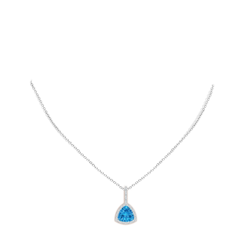 10mm AAAA Classic Trillion Concave-Cut Swiss Blue Topaz Halo Pendant in White Gold Body-Neck