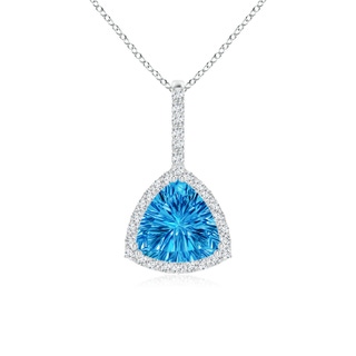 8mm AAAA Classic Trillion Concave-Cut Swiss Blue Topaz Halo Pendant in P950 Platinum