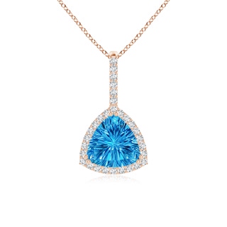 8mm AAAA Classic Trillion Concave-Cut Swiss Blue Topaz Halo Pendant in Rose Gold