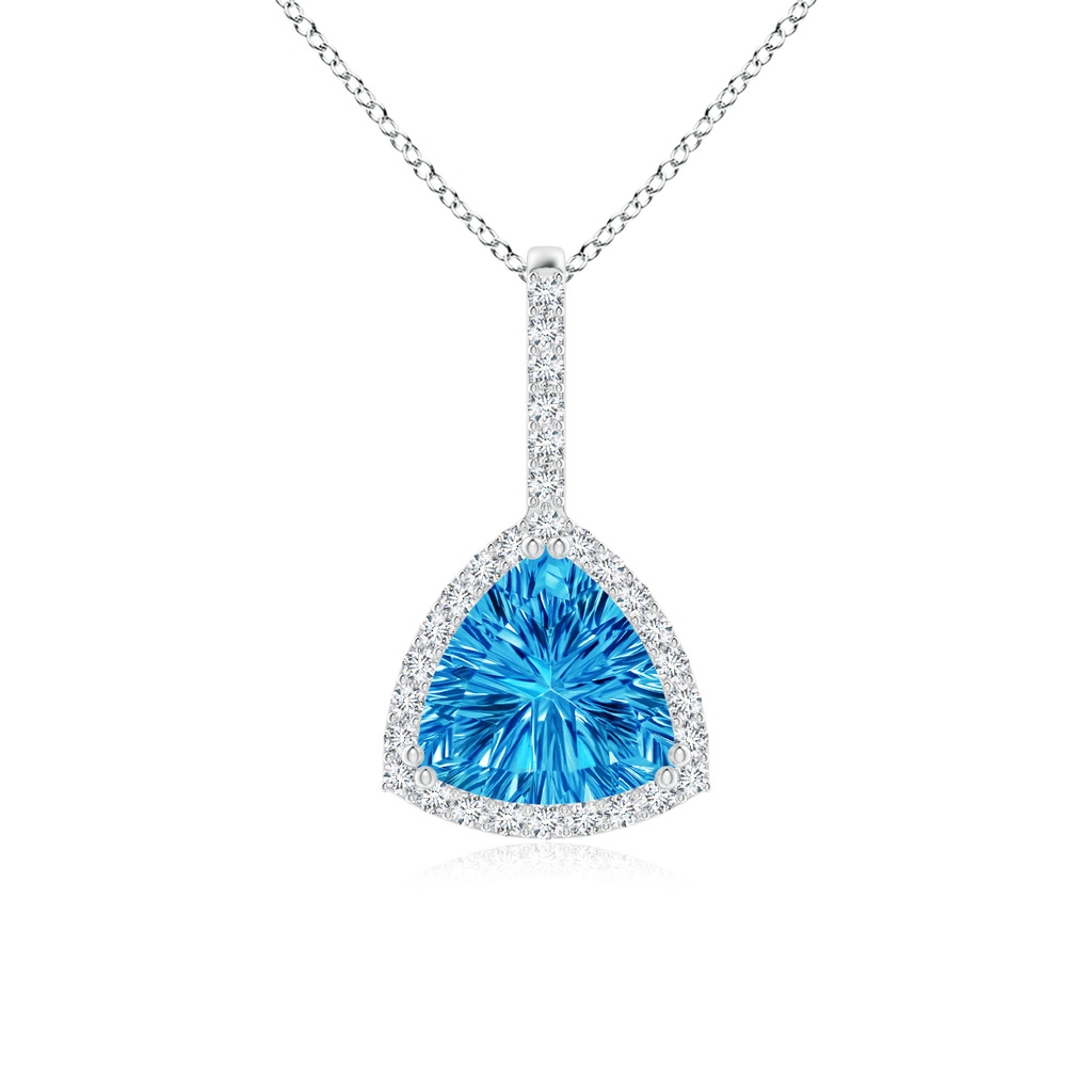 8mm AAAA Classic Trillion Concave-Cut Swiss Blue Topaz Halo Pendant in White Gold