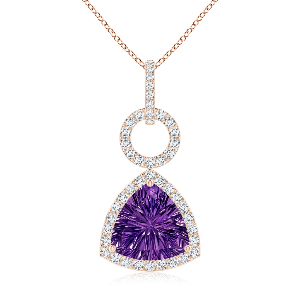 10mm AAAA Trillion Concave-Cut Amethyst Open Halo Link Pendant in Rose Gold
