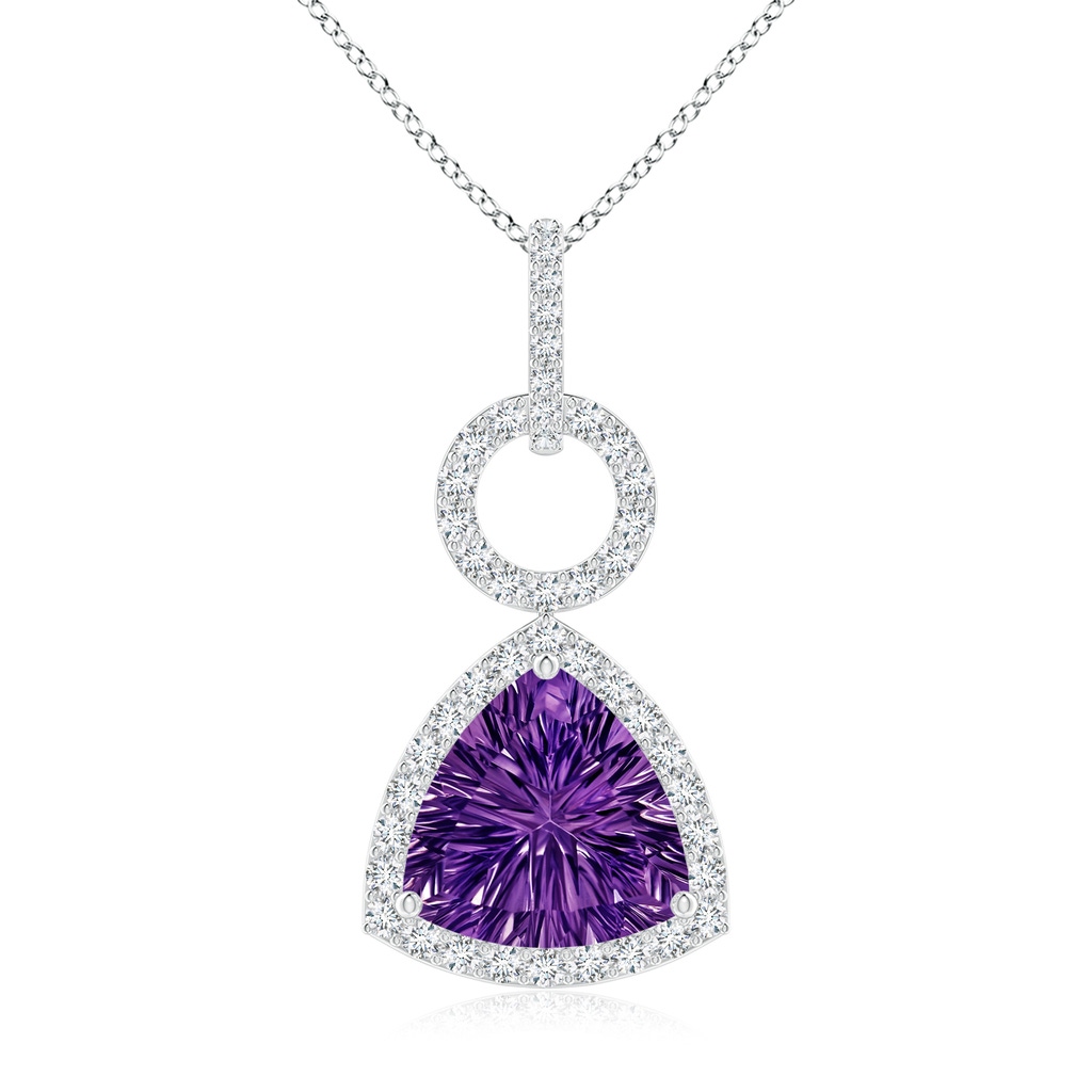 10mm AAAA Trillion Concave-Cut Amethyst Open Halo Link Pendant in White Gold