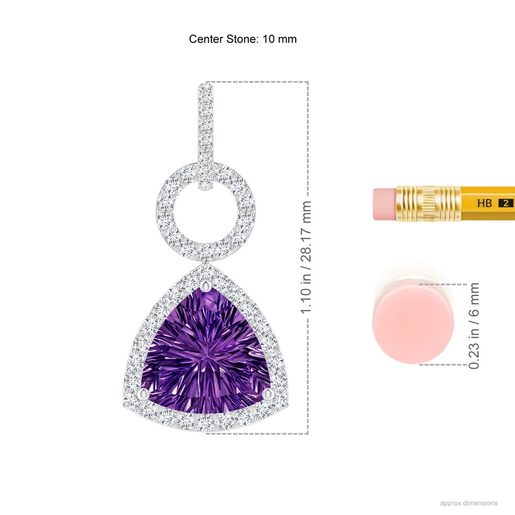 10mm AAAA Trillion Concave-Cut Amethyst Open Halo Link Pendant in White Gold Ruler