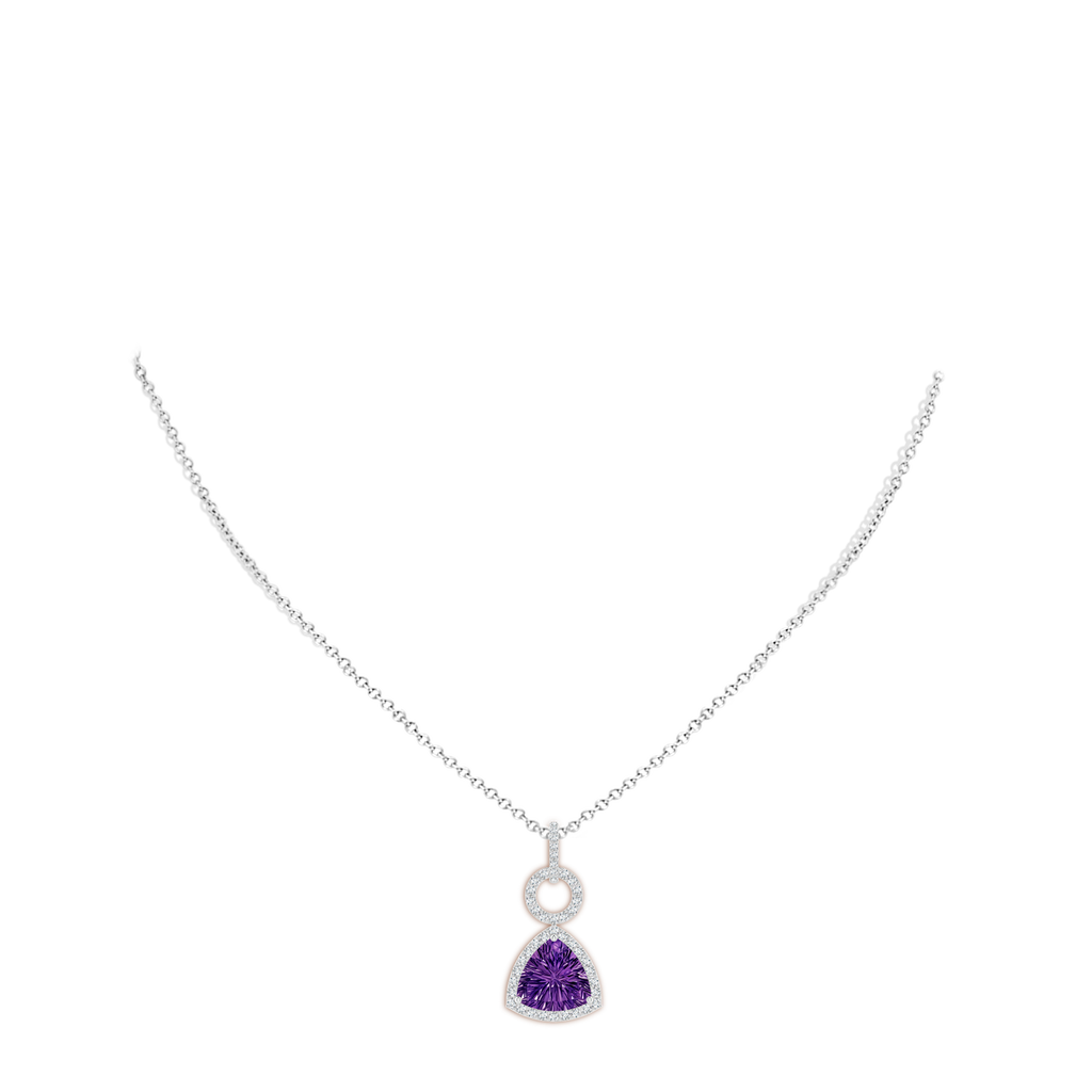 10mm AAAA Trillion Concave-Cut Amethyst Open Halo Link Pendant in White Gold Body-Neck