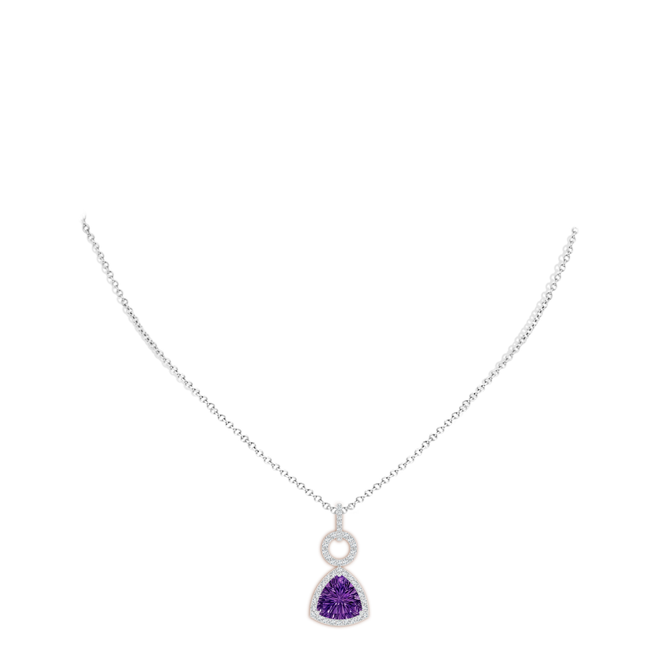 10mm AAAA Trillion Concave-Cut Amethyst Open Halo Link Pendant in White Gold body-neck