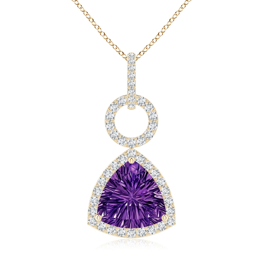 10mm AAAA Trillion Concave-Cut Amethyst Open Halo Link Pendant in Yellow Gold