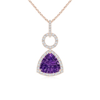 8mm AAAA Trillion Concave-Cut Amethyst Open Halo Link Pendant in 10K Rose Gold