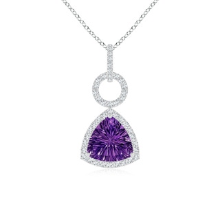 8mm AAAA Trillion Concave-Cut Amethyst Open Halo Link Pendant in P950 Platinum