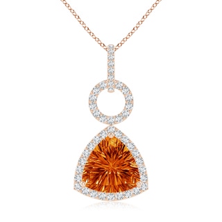 10mm AAAA Trillion Concave-Cut Citrine Open Halo Link Pendant in Rose Gold