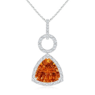 10mm AAAA Trillion Concave-Cut Citrine Open Halo Link Pendant in White Gold
