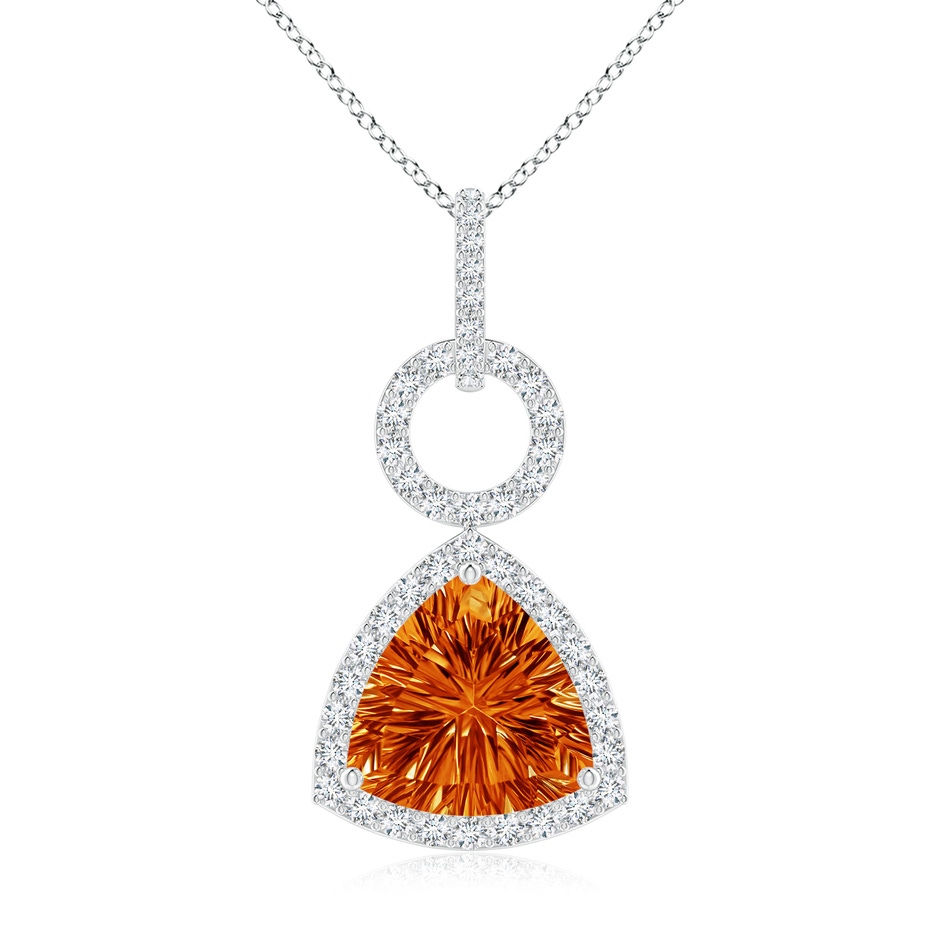 10mm AAAA Trillion Concave-Cut Citrine Open Halo Link Pendant in White Gold 