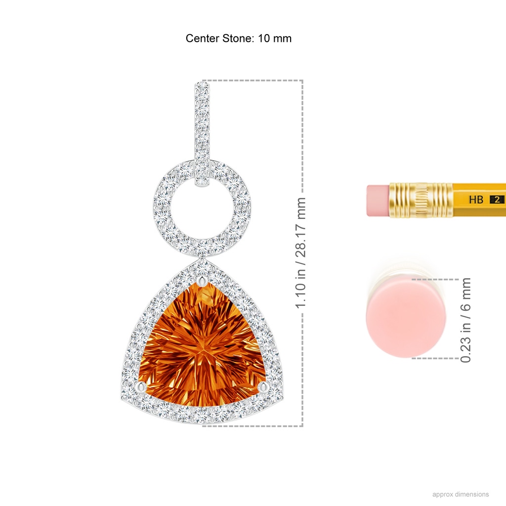 10mm AAAA Trillion Concave-Cut Citrine Open Halo Link Pendant in White Gold Ruler