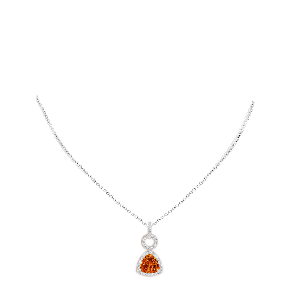 10mm AAAA Trillion Concave-Cut Citrine Open Halo Link Pendant in White Gold Body-Neck