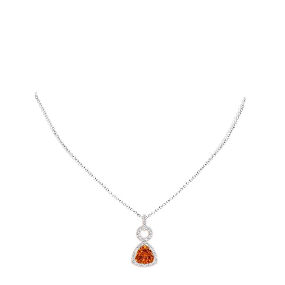 10mm AAAA Trillion Concave-Cut Citrine Open Halo Link Pendant in White Gold body-neck