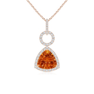 8mm AAAA Trillion Concave-Cut Citrine Open Halo Link Pendant in 10K Rose Gold