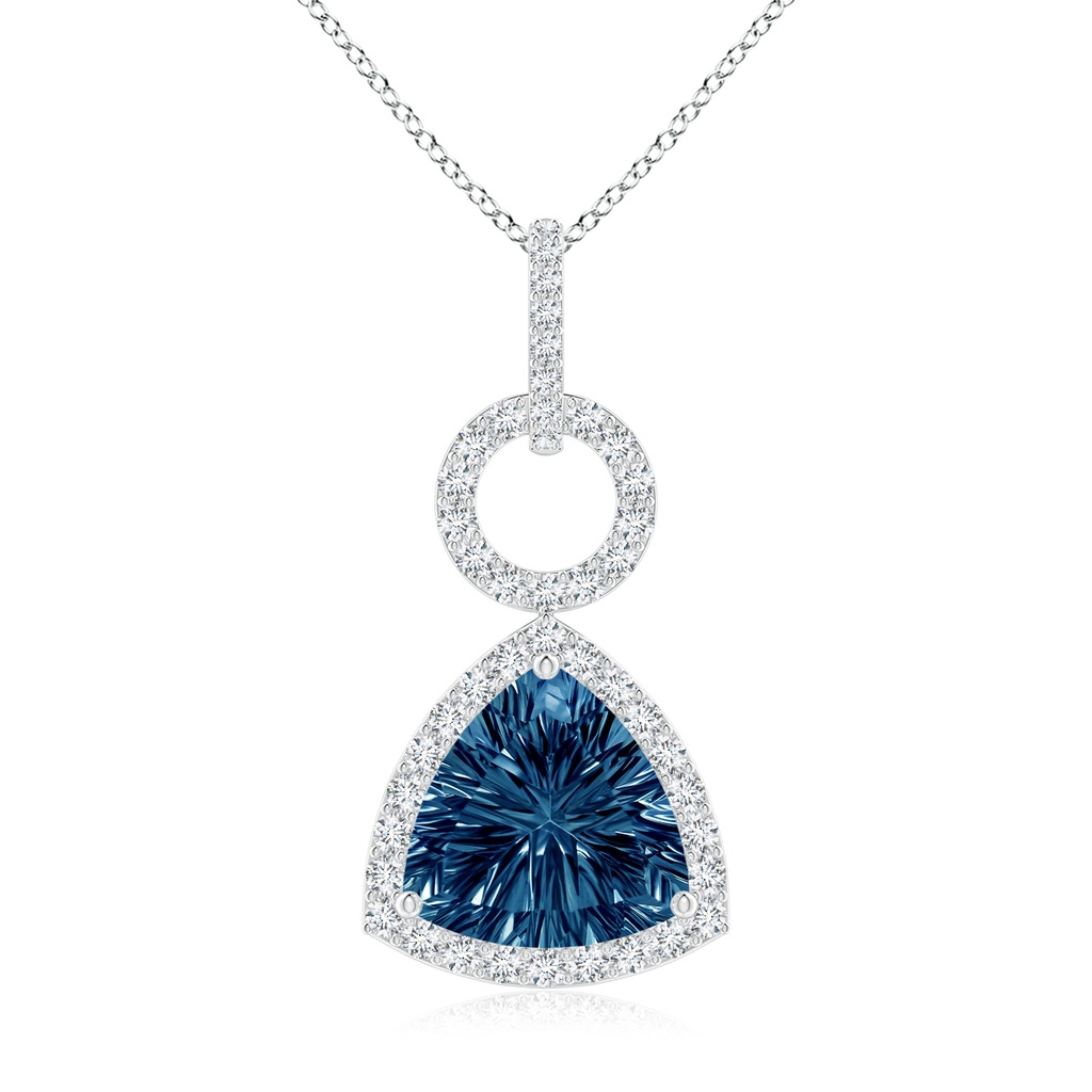 10mm AAAA Trillion Concave-Cut London Blue Topaz Open Halo Link Pendant in P950 Platinum