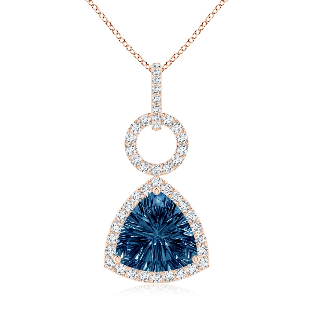 10mm AAAA Trillion Concave-Cut London Blue Topaz Open Halo Link Pendant in Rose Gold