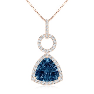 10mm AAAA Trillion Concave-Cut London Blue Topaz Open Halo Link Pendant in Rose Gold