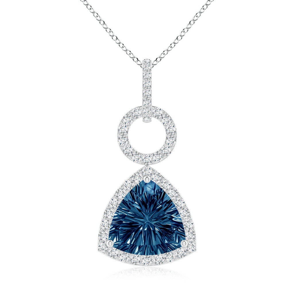 10mm AAAA Trillion Concave-Cut London Blue Topaz Open Halo Link Pendant in White Gold