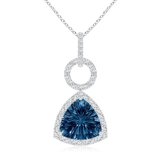 10mm AAAA Trillion Concave-Cut London Blue Topaz Open Halo Link Pendant in White Gold