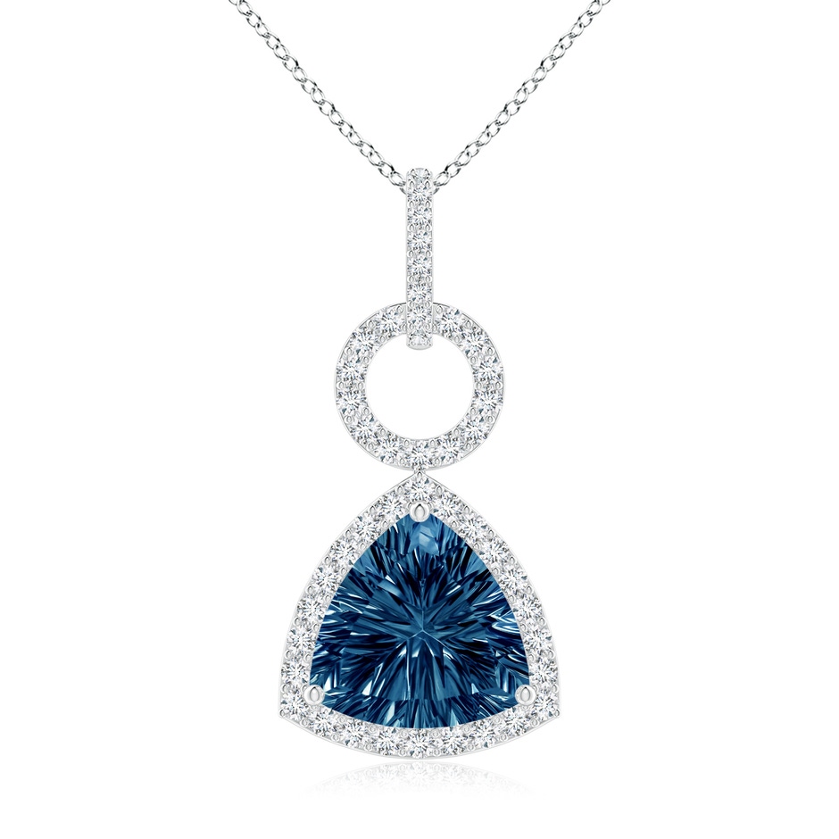 10mm AAAA Trillion Concave-Cut London Blue Topaz Open Halo Link Pendant in White Gold 