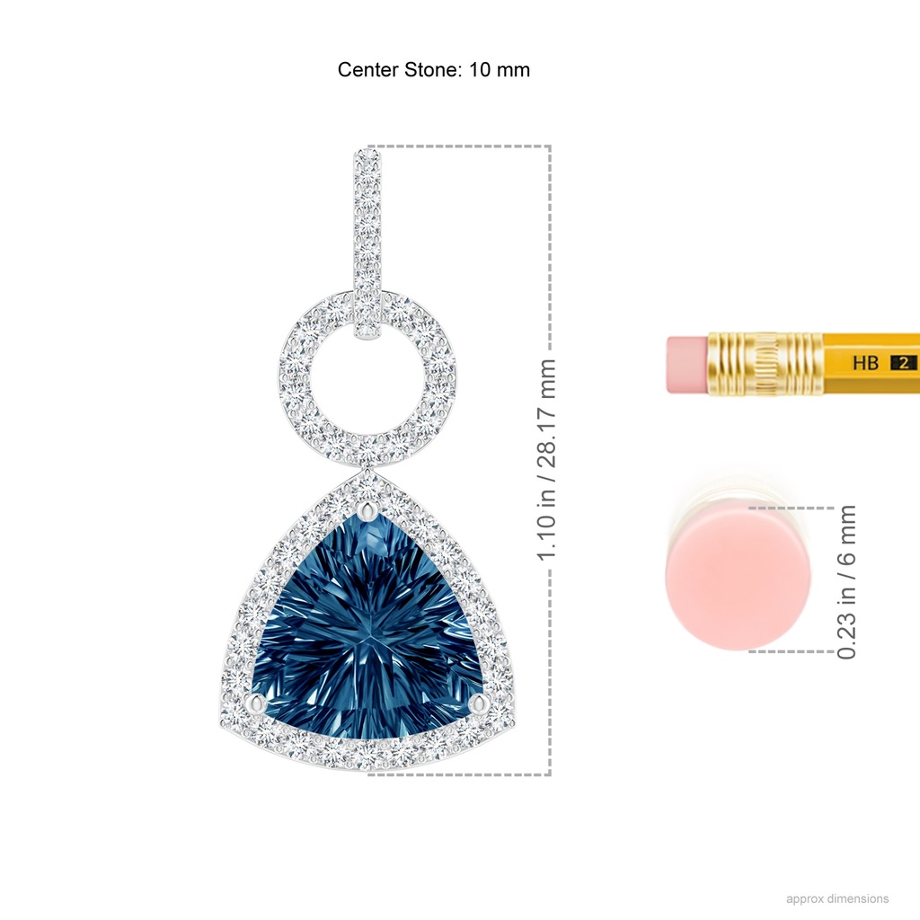 10mm AAAA Trillion Concave-Cut London Blue Topaz Open Halo Link Pendant in White Gold Ruler