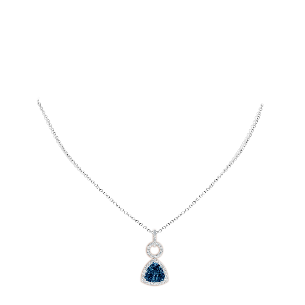 10mm AAAA Trillion Concave-Cut London Blue Topaz Open Halo Link Pendant in White Gold Body-Neck