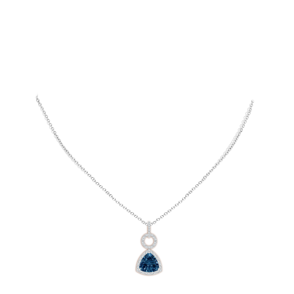 10mm AAAA Trillion Concave-Cut London Blue Topaz Open Halo Link Pendant in White Gold body-neck