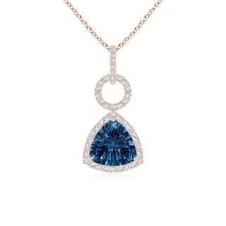 8mm AAAA Trillion Concave-Cut London Blue Topaz Open Halo Link Pendant in 10K Rose Gold