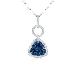 8mm AAAA Trillion Concave-Cut London Blue Topaz Open Halo Link Pendant in P950 Platinum