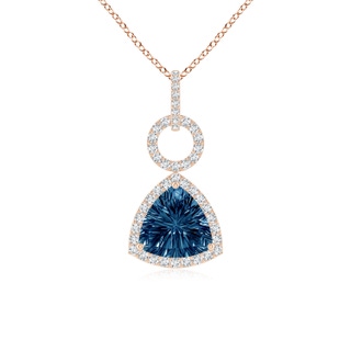 8mm AAAA Trillion Concave-Cut London Blue Topaz Open Halo Link Pendant in Rose Gold