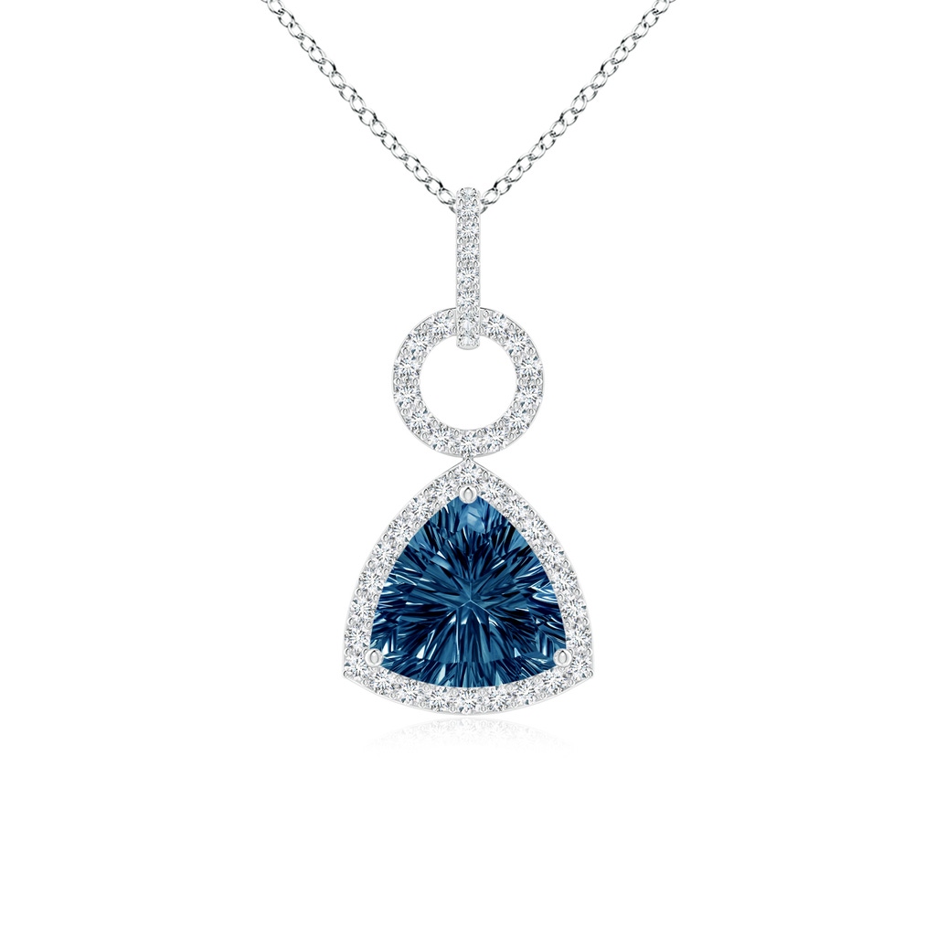 8mm AAAA Trillion Concave-Cut London Blue Topaz Open Halo Link Pendant in White Gold