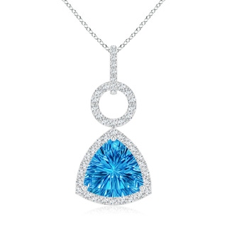 10mm AAAA Trillion Concave-Cut Swiss Blue Topaz Open Halo Link Pendant in P950 Platinum