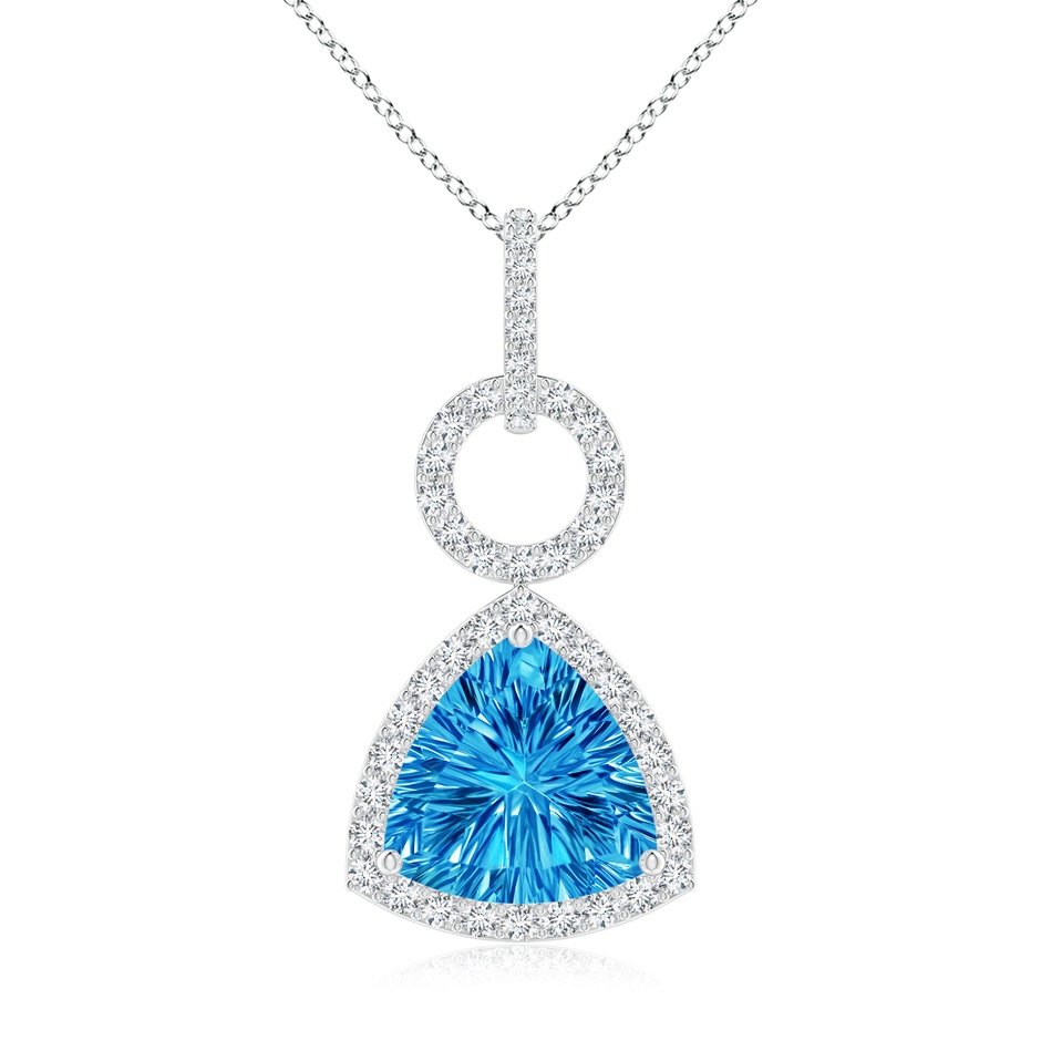 10mm AAAA Trillion Concave-Cut Swiss Blue Topaz Open Halo Link Pendant in P950 Platinum 