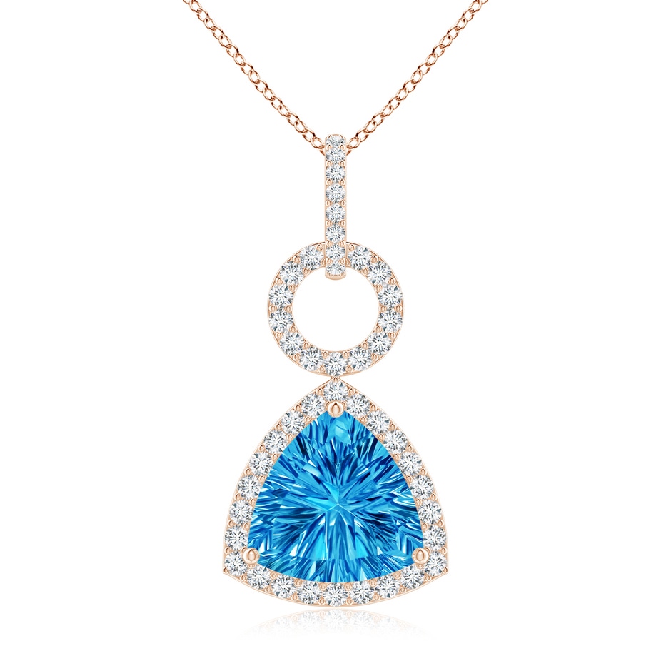 10mm AAAA Trillion Concave-Cut Swiss Blue Topaz Open Halo Link Pendant in Rose Gold 