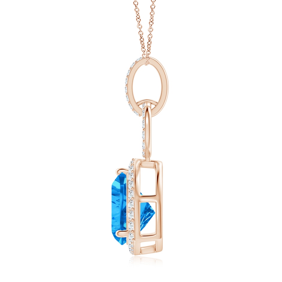 10mm AAAA Trillion Concave-Cut Swiss Blue Topaz Open Halo Link Pendant in Rose Gold side-1