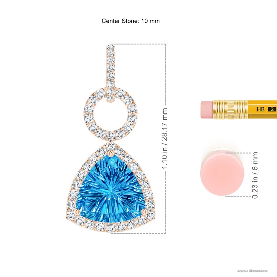 10mm AAAA Trillion Concave-Cut Swiss Blue Topaz Open Halo Link Pendant in Rose Gold ruler