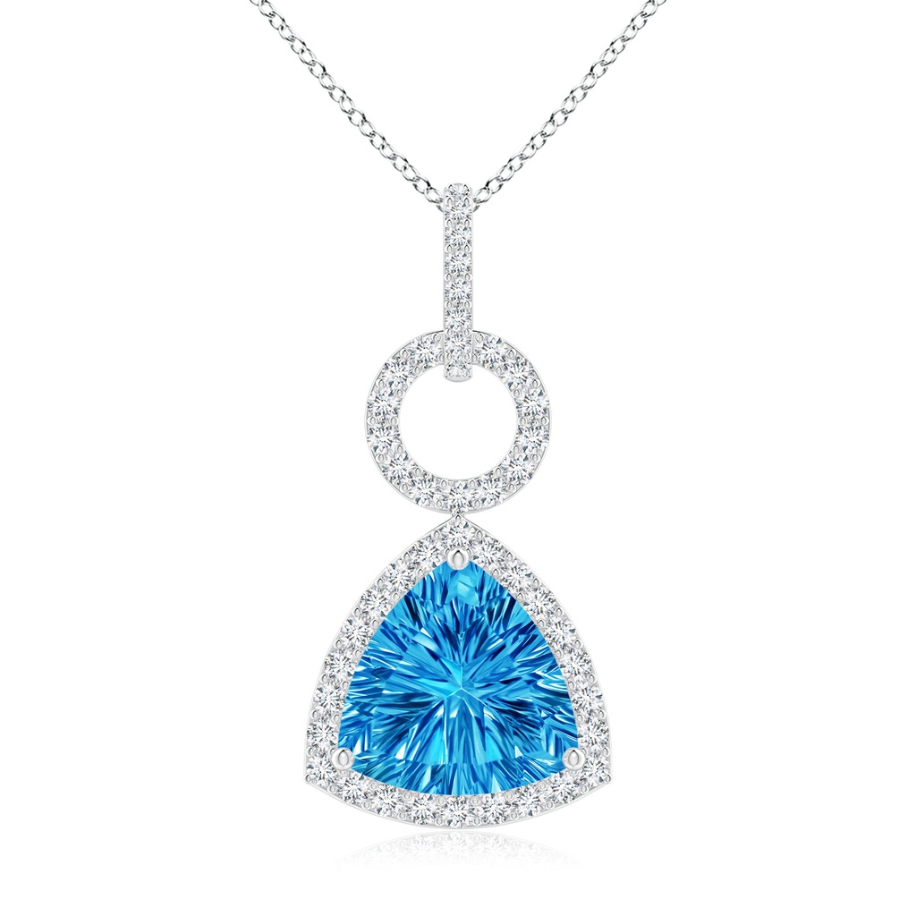 10mm AAAA Trillion Concave-Cut Swiss Blue Topaz Open Halo Link Pendant in White Gold