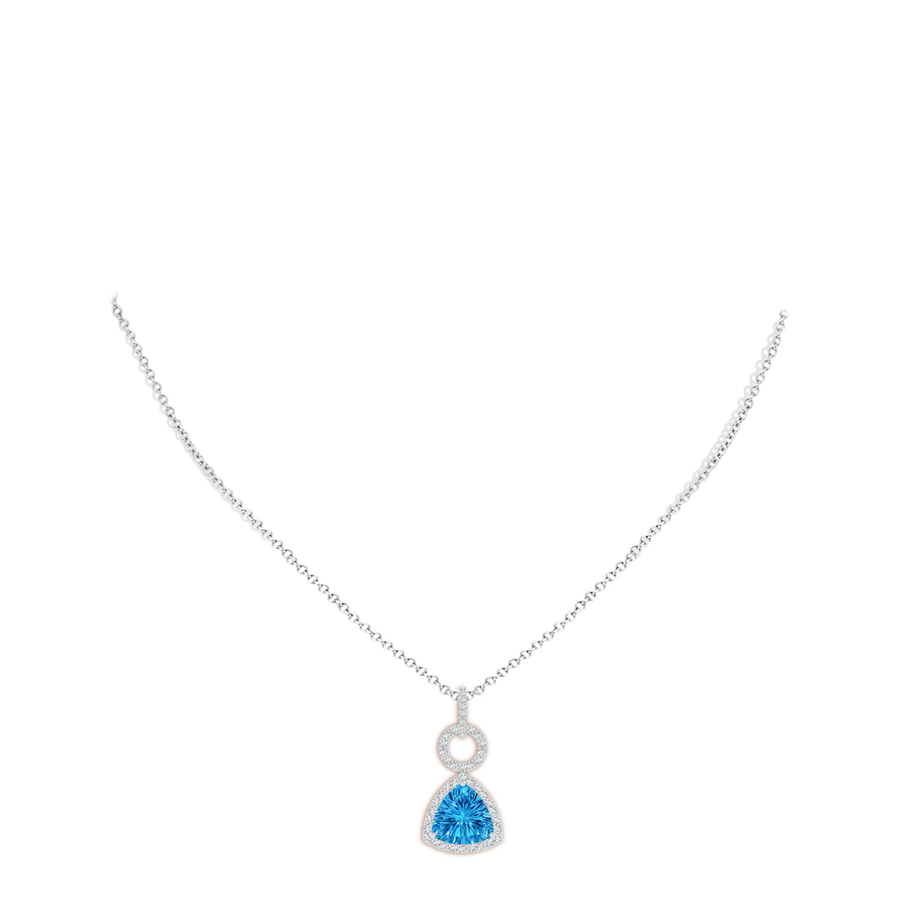 10mm AAAA Trillion Concave-Cut Swiss Blue Topaz Open Halo Link Pendant in White Gold Body-Neck