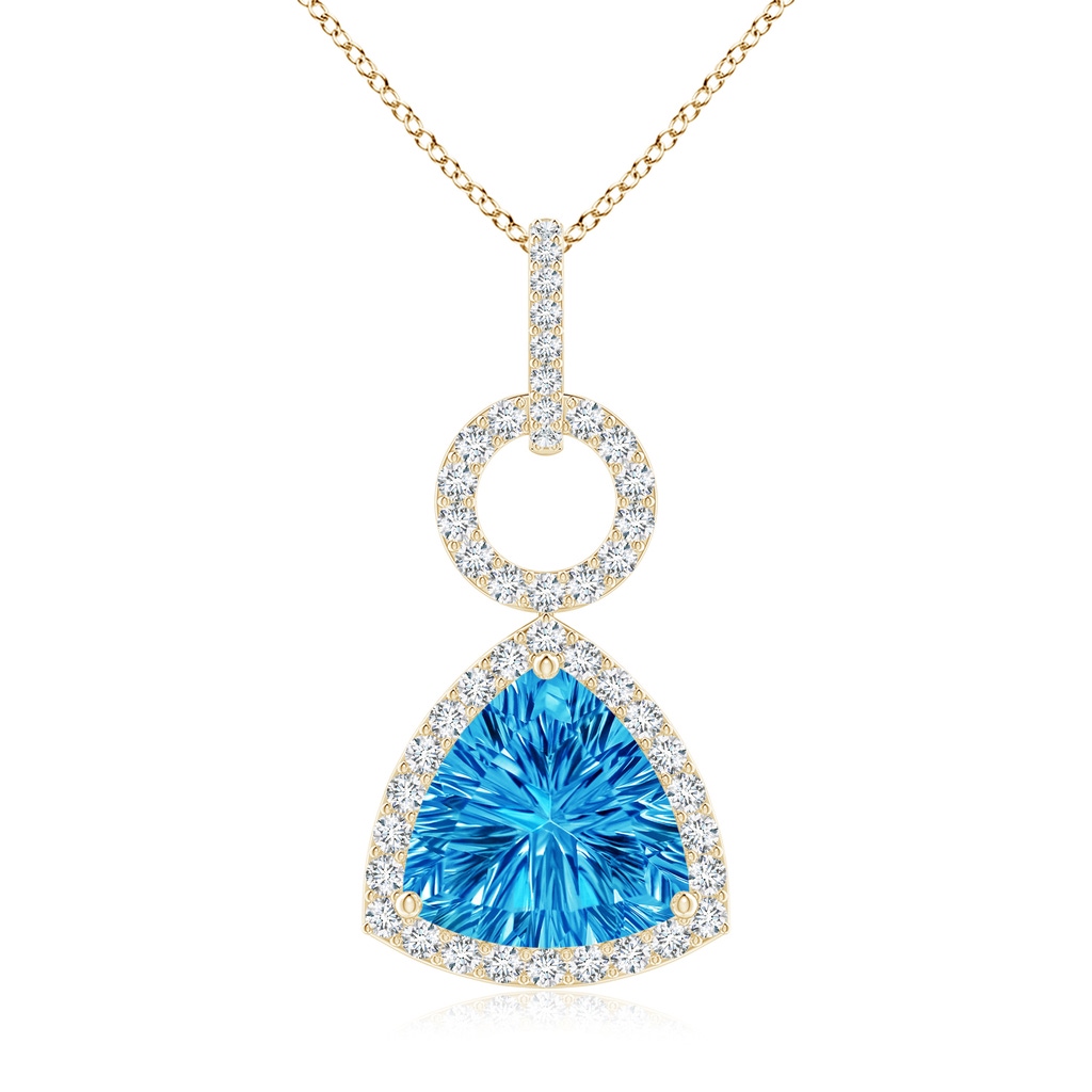 10mm AAAA Trillion Concave-Cut Swiss Blue Topaz Open Halo Link Pendant in Yellow Gold