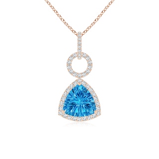 8mm AAAA Trillion Concave-Cut Swiss Blue Topaz Open Halo Link Pendant in 9K Rose Gold