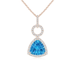 8mm AAAA Trillion Concave-Cut Swiss Blue Topaz Open Halo Link Pendant in Rose Gold